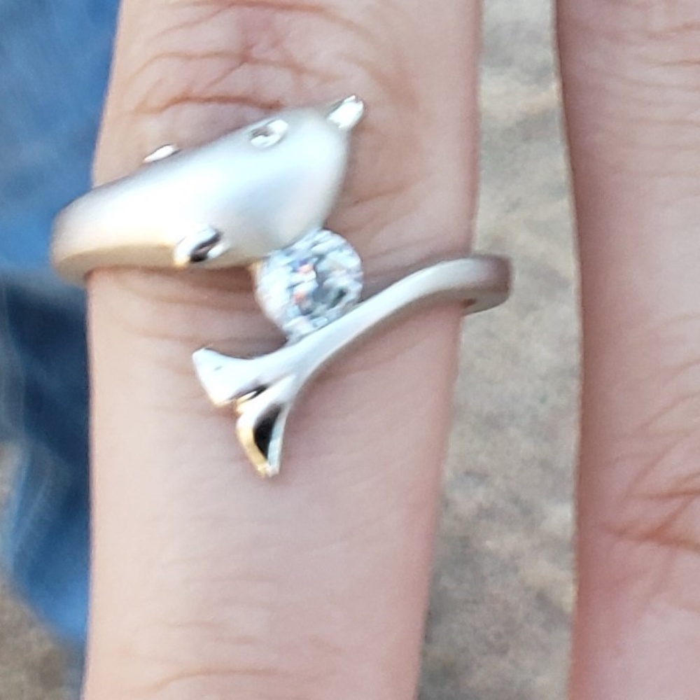 Sterling Silver Dolphin Ring with CZ